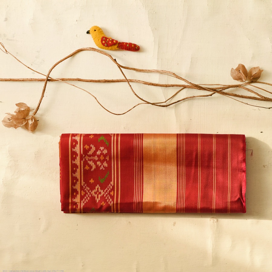 shop Handwoven Patola Silk Saree - Red Elephant Motif
