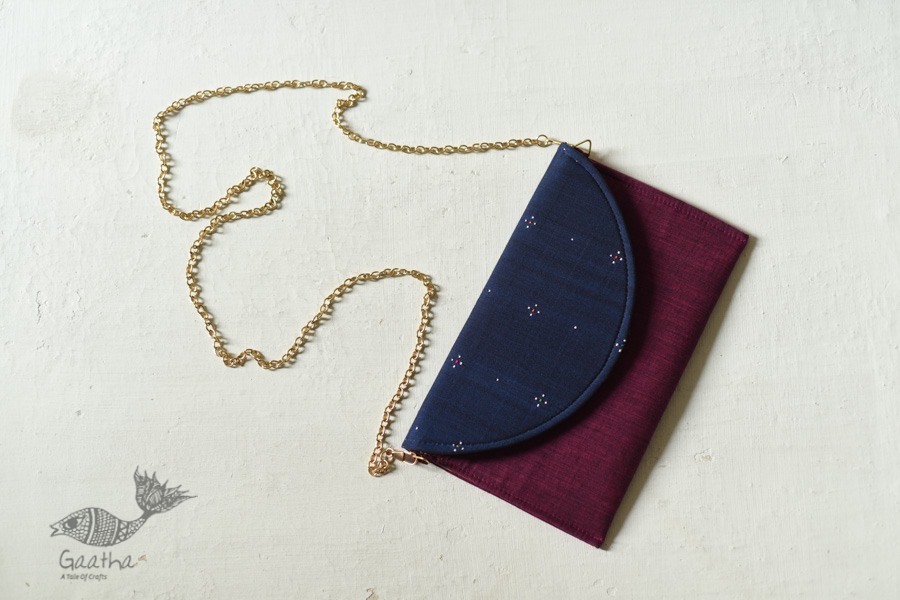 shop handwoven cotton tangaliya purse - Royal Blue