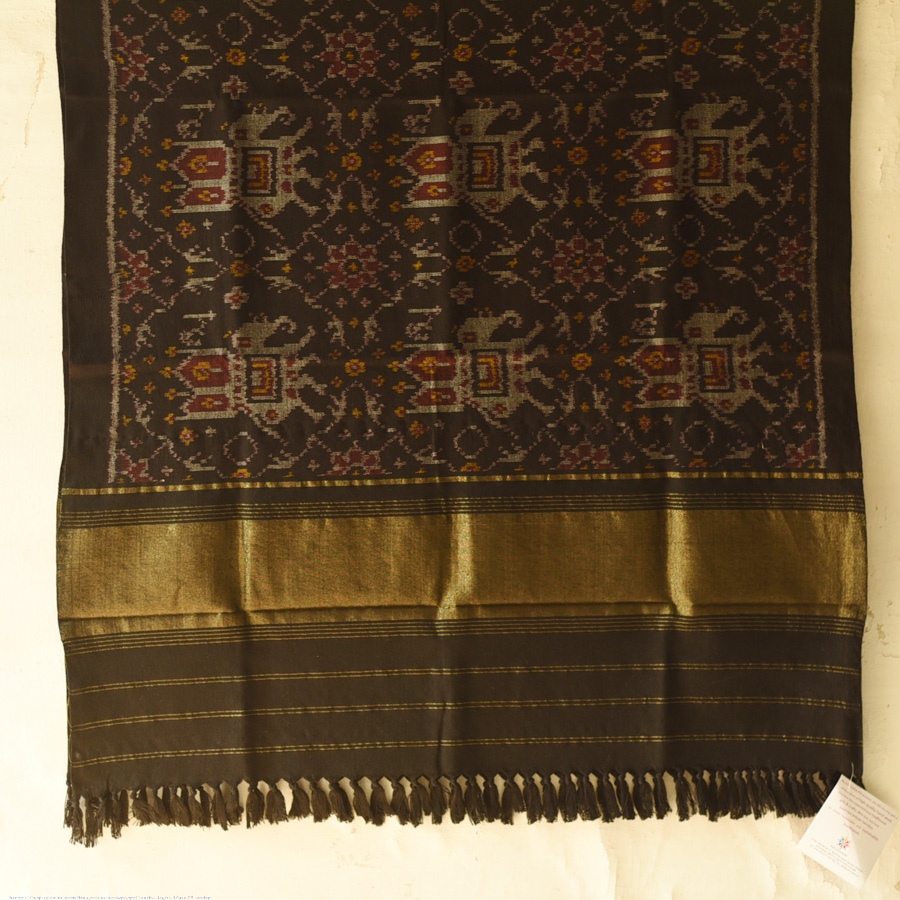 shop Woolen Patola Shawl - Black Hathi Motif