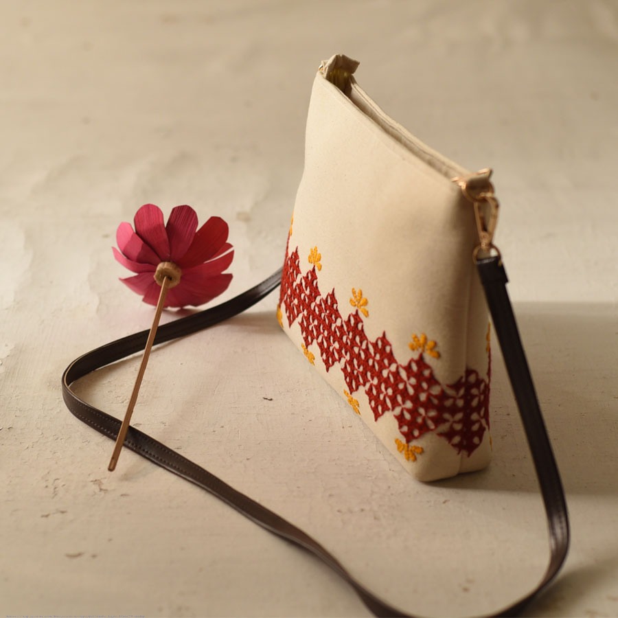 shop Embroidered Sling Bag - Off White