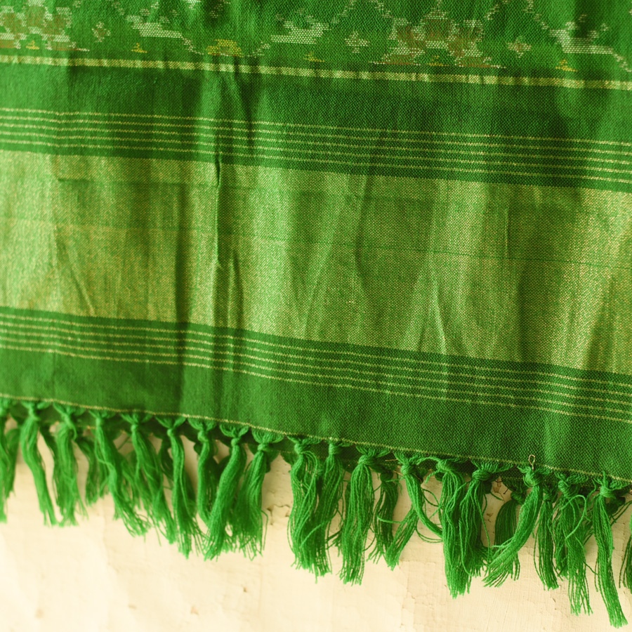 shop Woolen Patola Shawl - Green Swan Motif