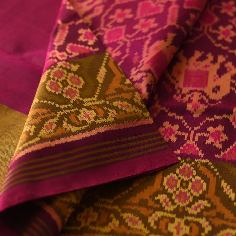 shop Handwoven Patola Silk Saree - Pink Elephant Motif