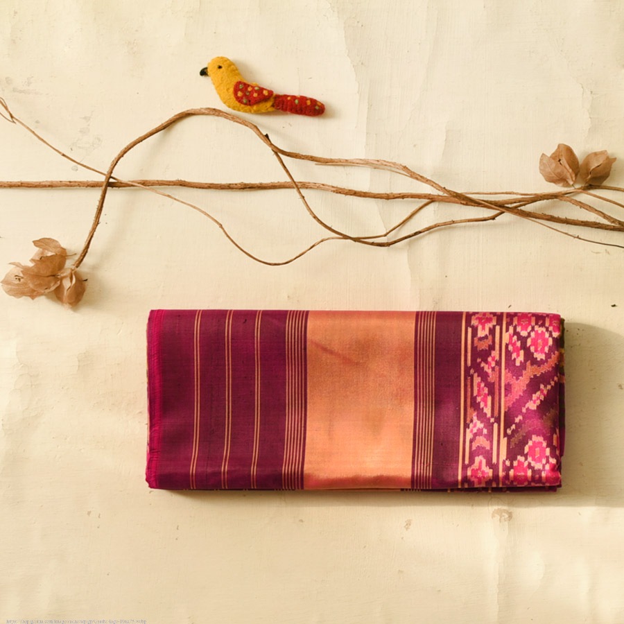 shop Handwoven Patola Silk Saree - Pink Elephant Motif