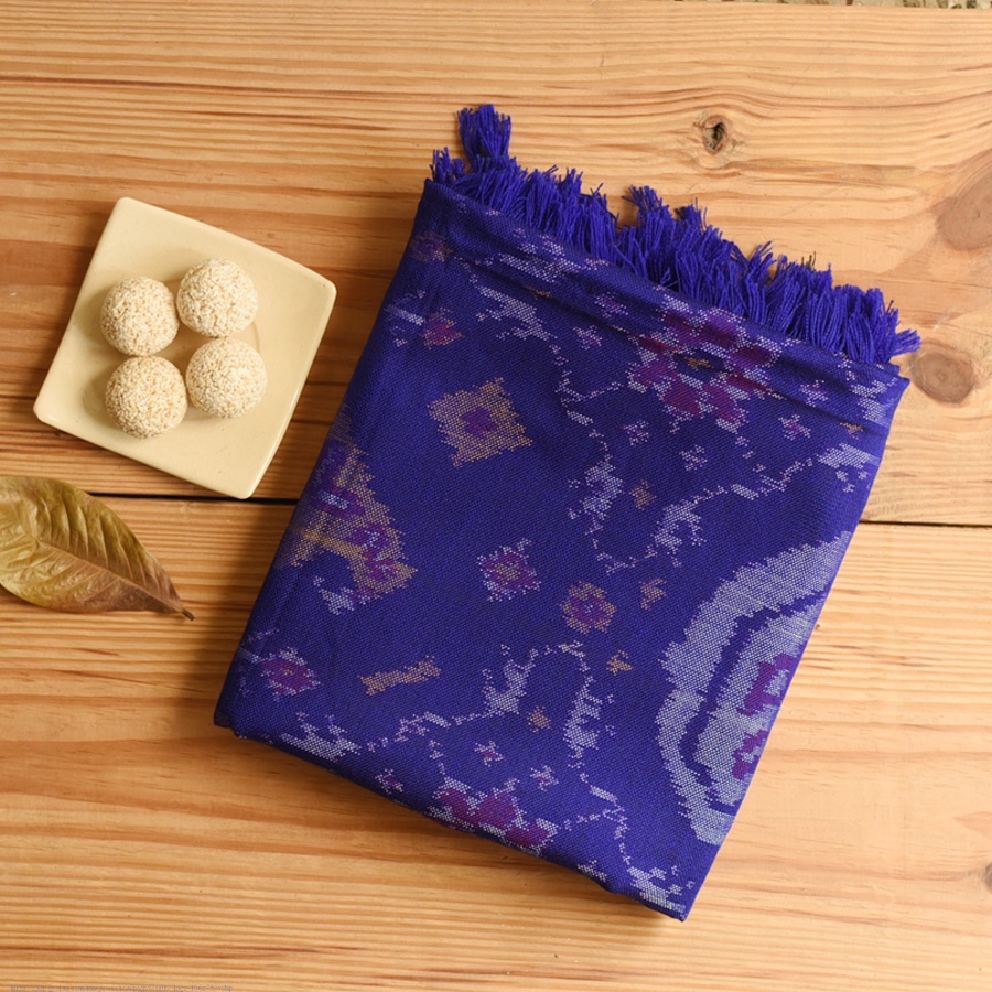 shop Woolen Patola Shawl - Blue Swan Motif