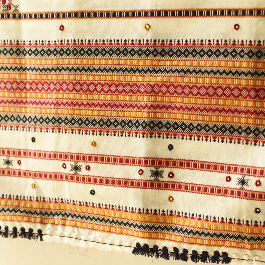 Kutchi Embroidered Mirror Work & Bhujodi Woven Woolen Shawl - Off White