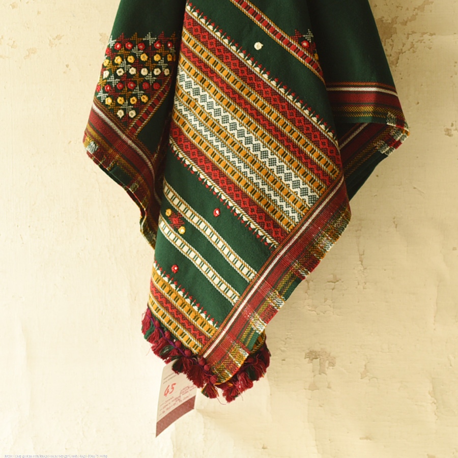 Kutchi Embroidered Mirror Work & Bhujodi Woven Woolen Green Shawl