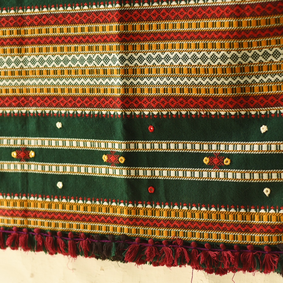 Kutchi Embroidered Mirror Work & Bhujodi Woven Woolen Green Shawl