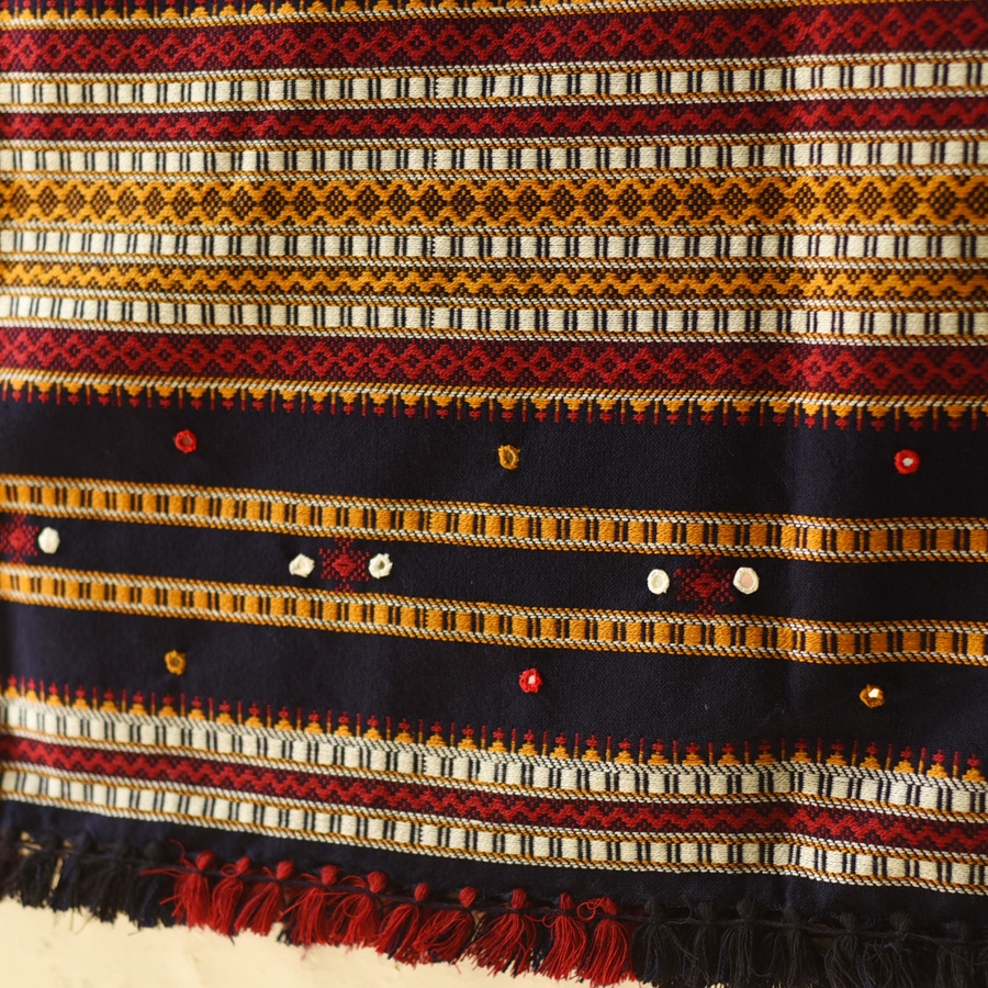 Kutchi Embroidered Mirror Work & Bhujodi Woven Woolen Navy Blue Shawl