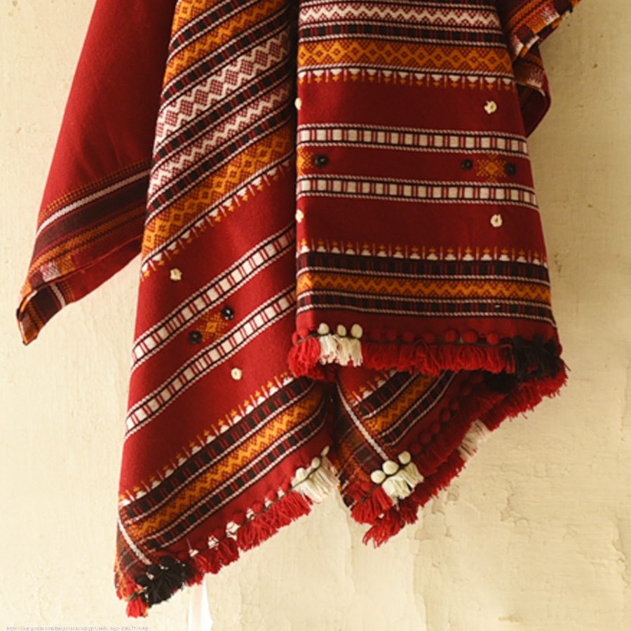 Kutchi Embroidered Mirror Work & Bhujodi Woven Woolen Shawl - Maroon