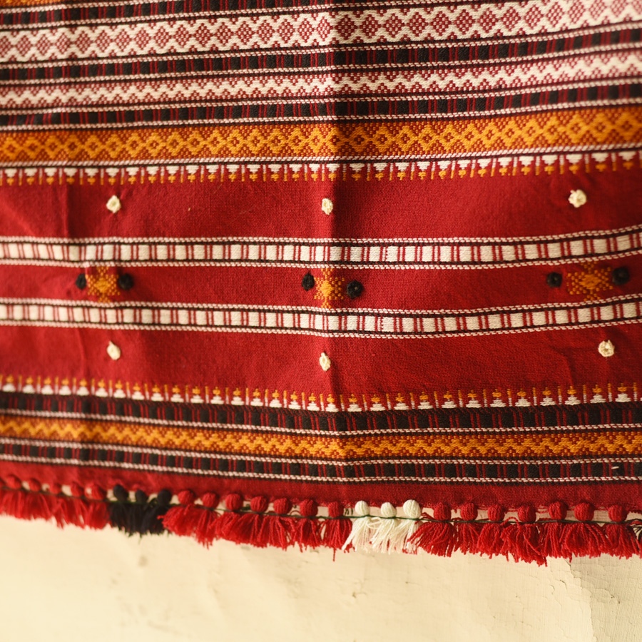 Kutchi Embroidered Mirror Work & Bhujodi Woven Woolen Shawl - Maroon