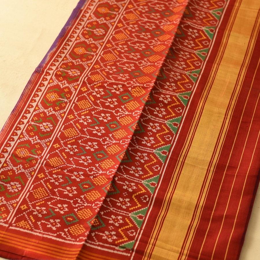 shop Handwoven Patola Silk Blue Saree - Double Ikat Patola