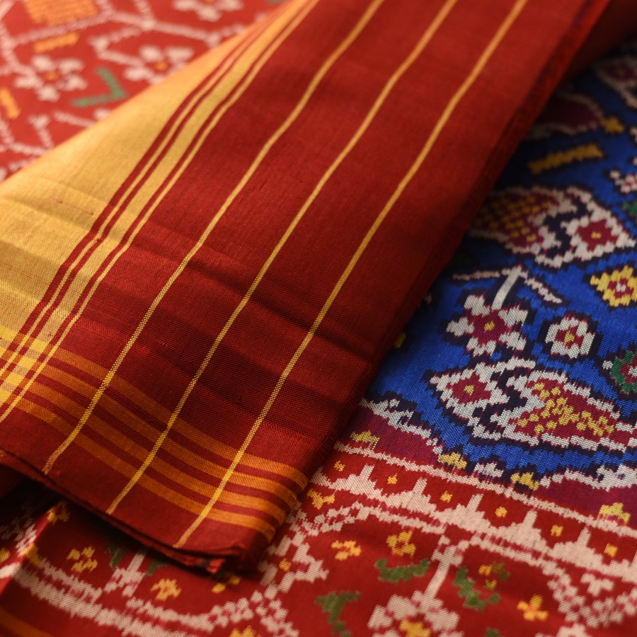 shop Handwoven Patola Silk Blue Saree - Double Ikat Patola