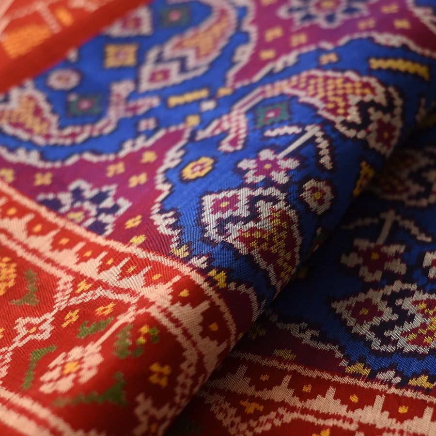 shop Handwoven Patola Silk Blue Saree - Double Ikat Patola