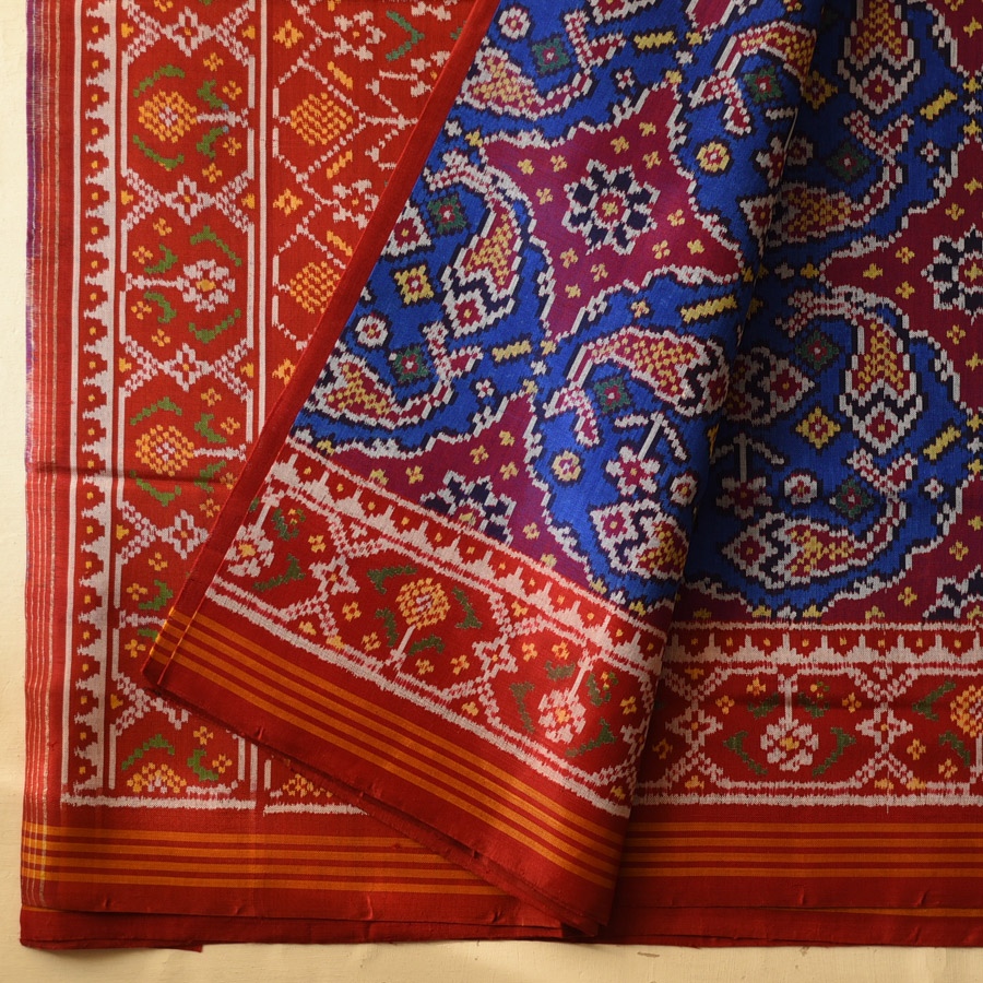 shop Handwoven Patola Silk Blue Saree - Double Ikat Patola