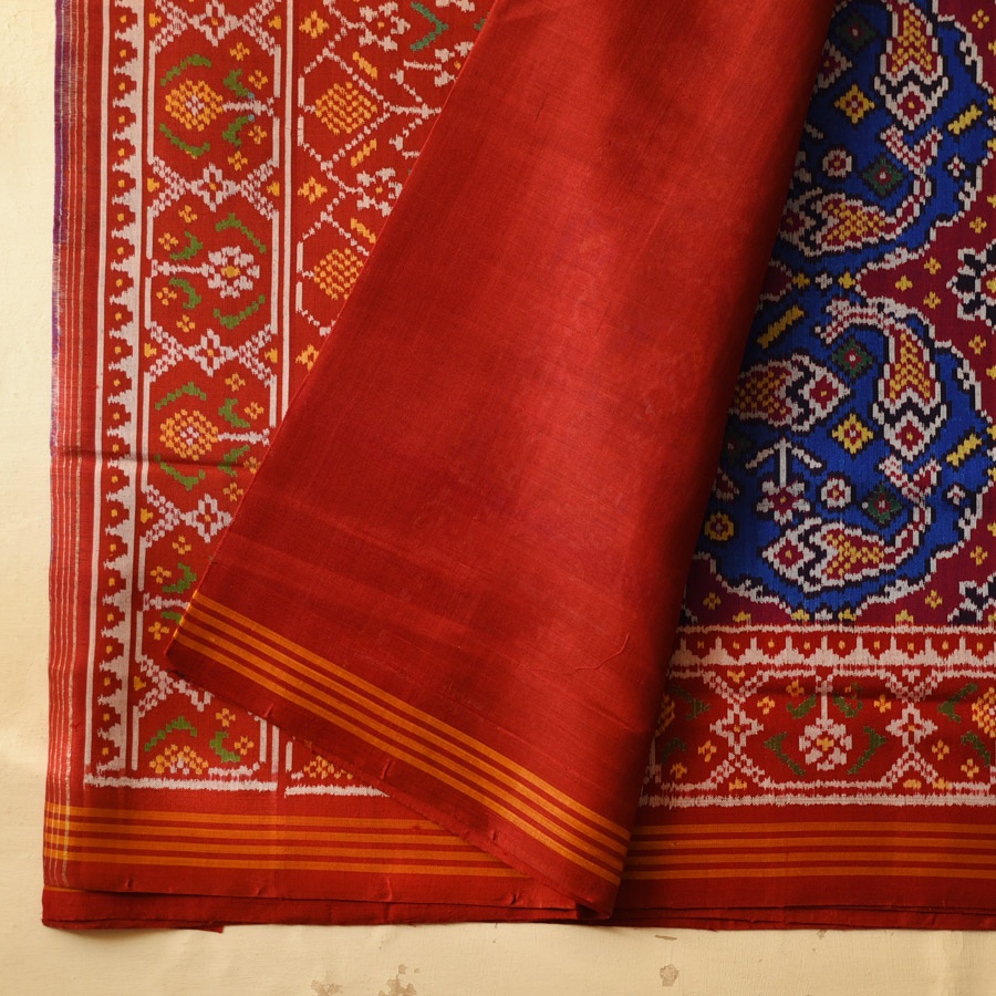 shop Handwoven Patola Silk Blue Saree - Double Ikat Patola