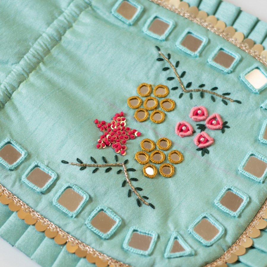 shop Embroidered Potli Purse With Detachable Belt - Light Blue