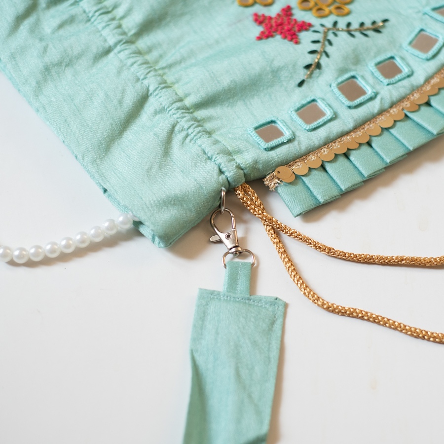 shop Embroidered Potli Purse With Detachable Belt - Light Blue