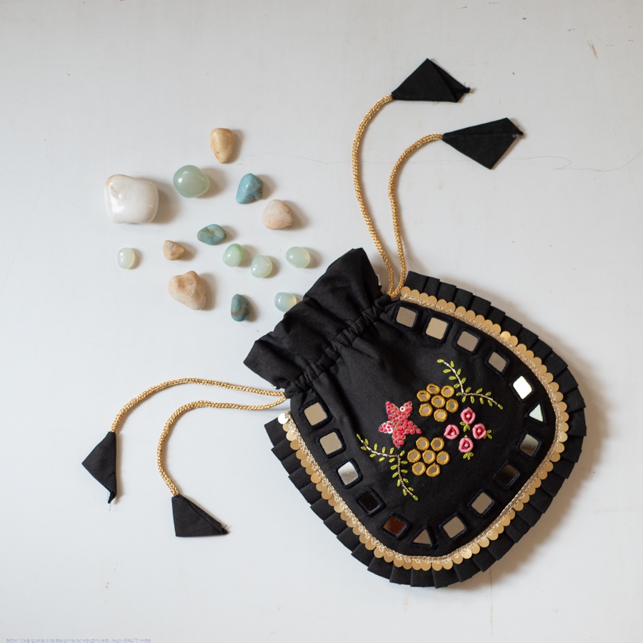 shop Embroidered Potli Purse With Detachable Belt