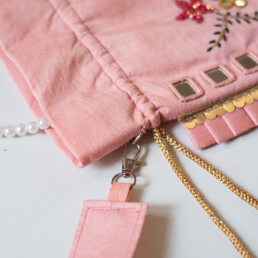 shop Embroidered Potli Purse With Detachable Belt - Light Pinnk