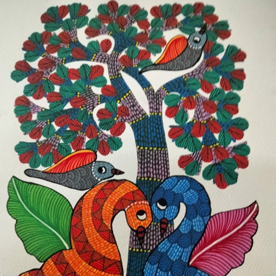 Hand Painted Gond Painting - Tribal Tale