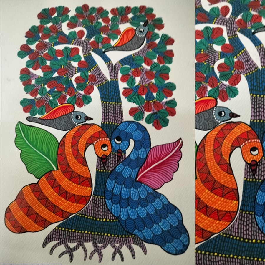 Hand Painted Gond Painting - Tribal Tale