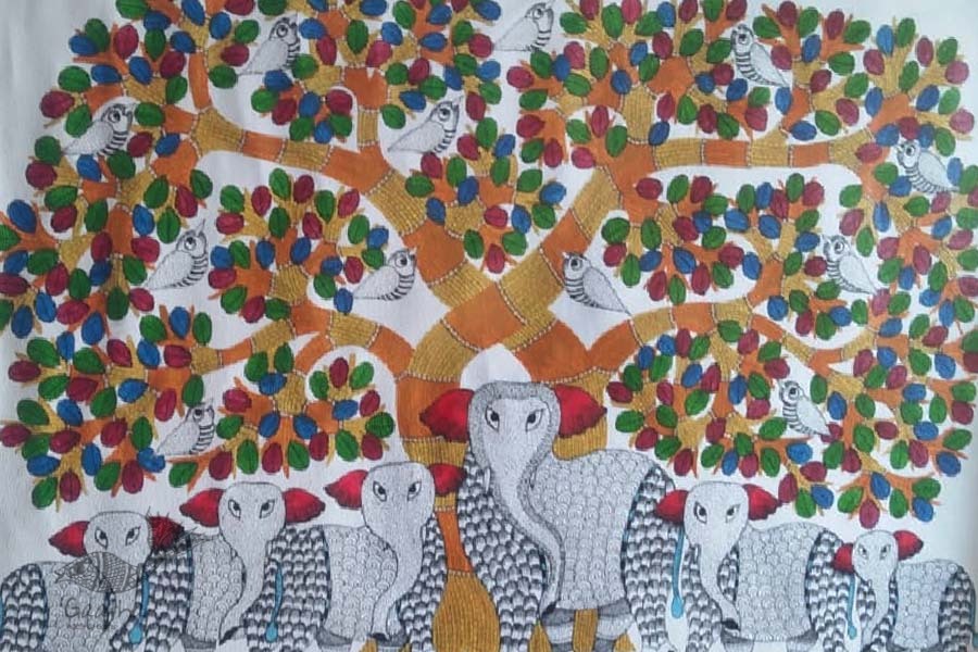 Shop online hand painted on Paper gond painting