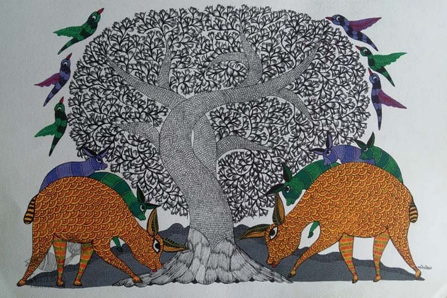 Shop online hand painted on Paper gond painting