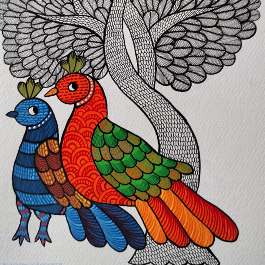 Hand Painted Gond Painting - Myna