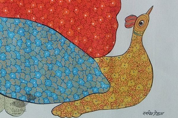 peahen hand painted gond painting