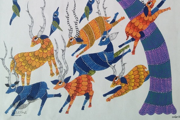 Shop online gond painting - Running Deers