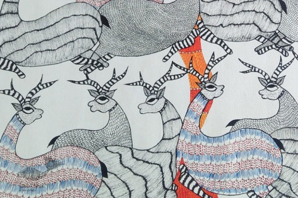 Shop online hand painted gond painting - deers & Trees