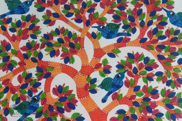 Shop online hand painted gond painting - deers & Trees