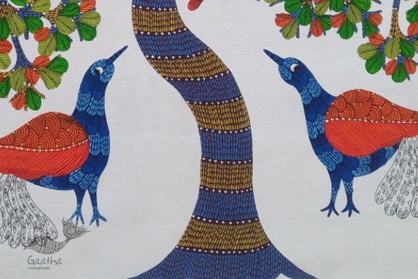 gond painting of peacock and deer