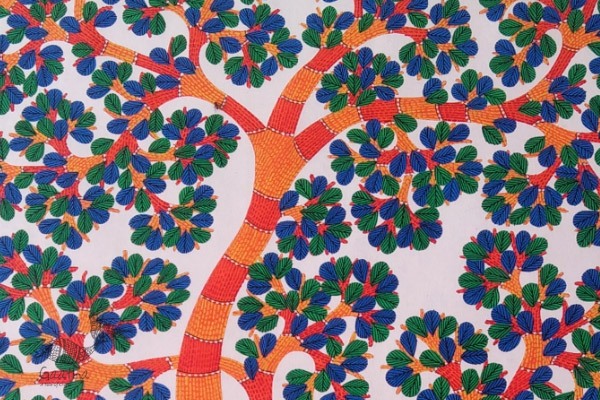 Shop hand painted gond painting - elephant and tree