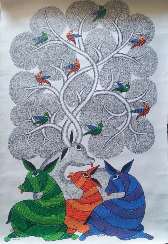 Shop online hand painted on canvas gond painting