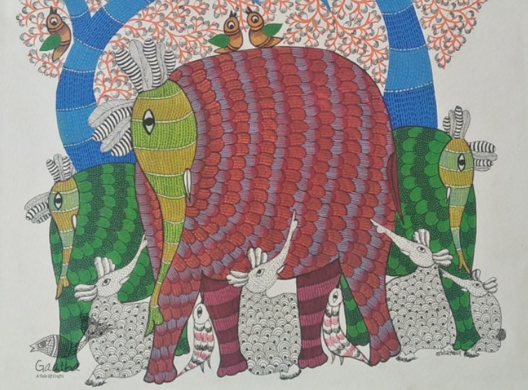 Canvas Gond Painting - Elephants