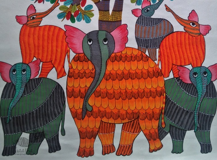 Hand Panted Canvas Gond Painting