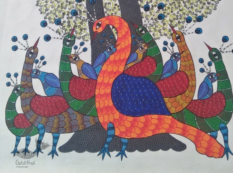 Canvas Gond Painting - Peacocks