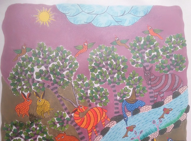 Canvas Gond Painting - Forest Animals