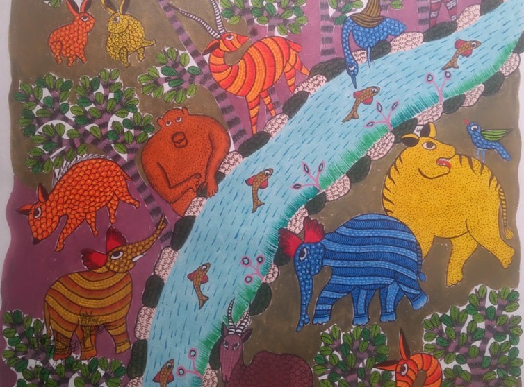 Canvas Gond Painting - Forest Animals