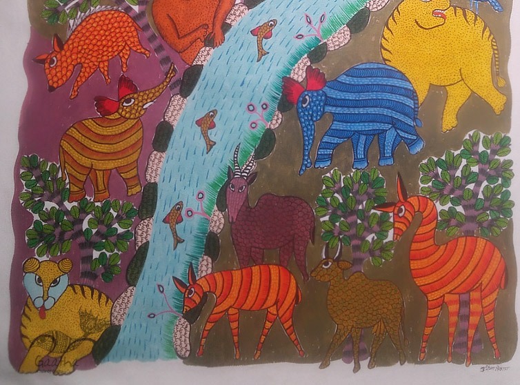 Canvas Gond Painting - Forest Animals