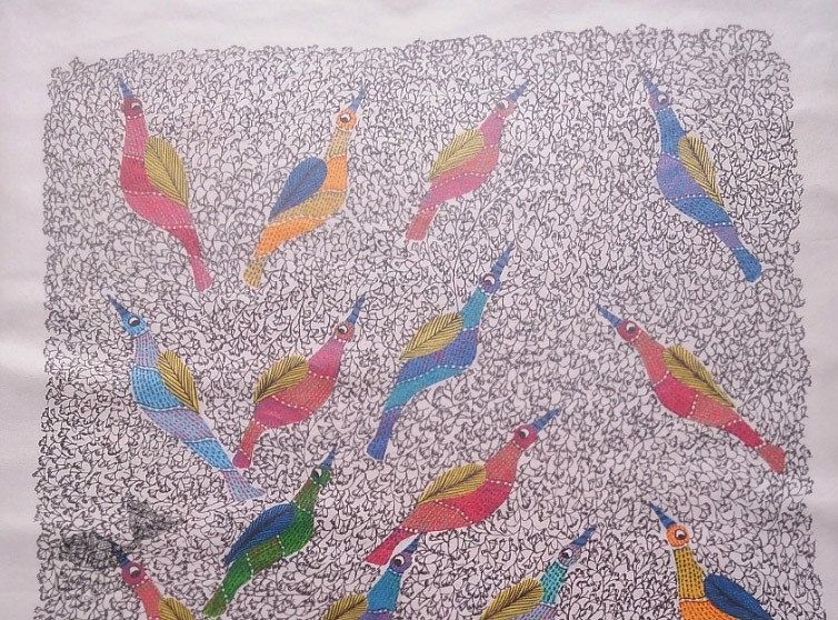 Canvas Gond Painting -  Birds