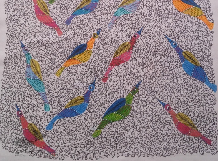 Canvas Gond Painting -  Birds