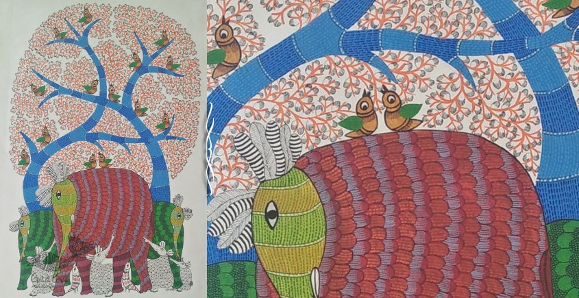 Canvas Gond Painting - Elephants