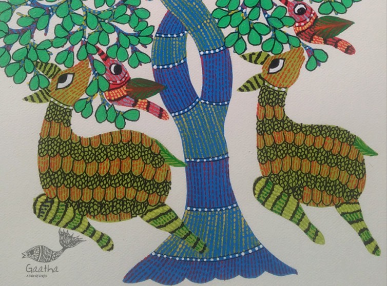 Hand Painted Gond Art ~ Painting ( 11" x 15" ) 