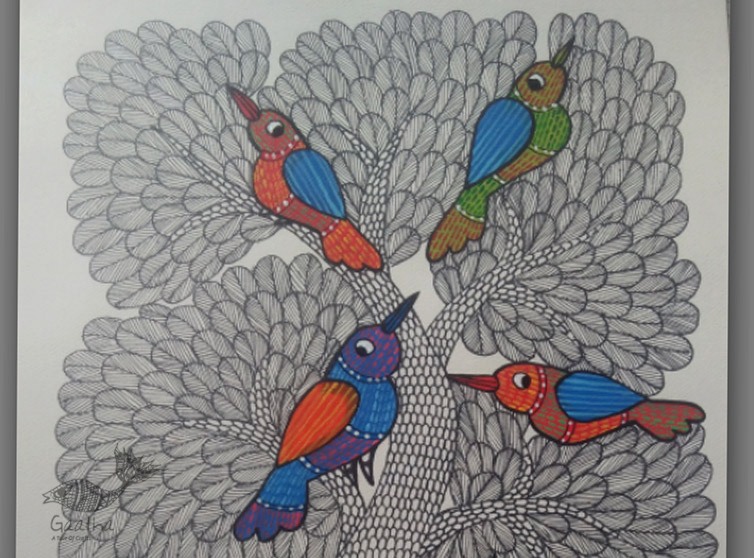 Hand Painted Gond Art ~ Painting ( 11" x 15" ) 