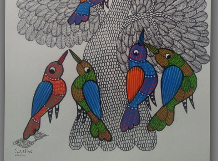 Hand Painted Gond Art ~ Painting ( 11" x 15" ) 