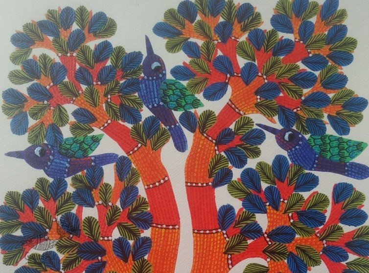 Hand Painted Gond Art ~ Painting ( 11" x 15" ) 