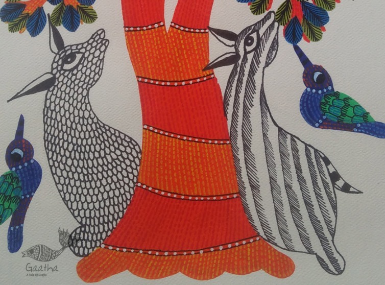 Hand Painted Gond Art ~ Painting ( 11" x 15" ) 