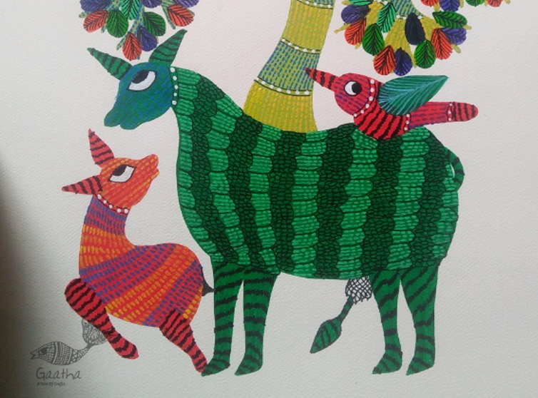 Hand Painted Gond Art ~ Painting ( 11" x 15" ) 